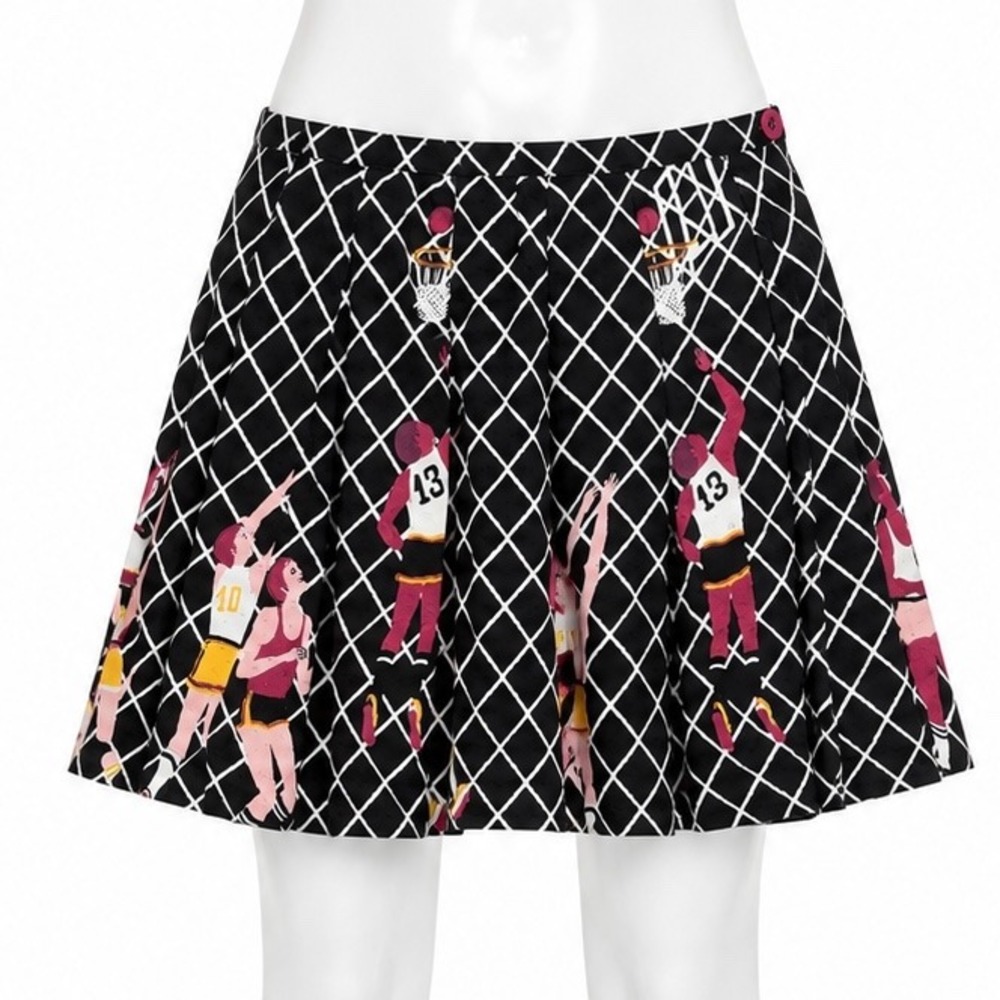 Urban Outfitters Skirt Women Small Black‎ Basketball Novelty Pleated Mini Skirt